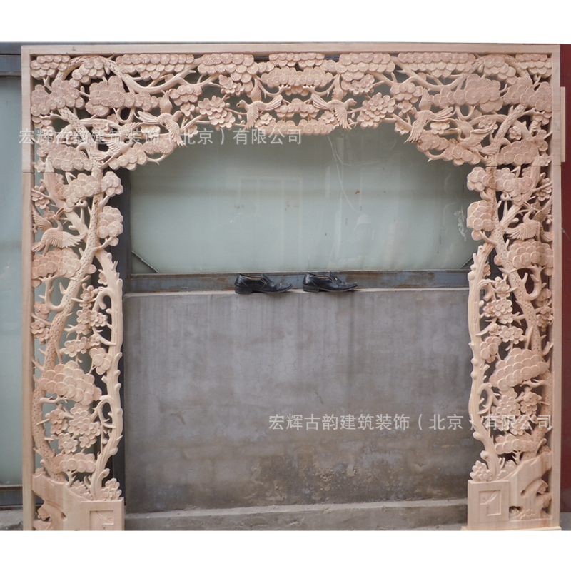 东阳木雕仿古实木花格月亮门中式月洞门客厅隔断玄关圆形拱门格栅