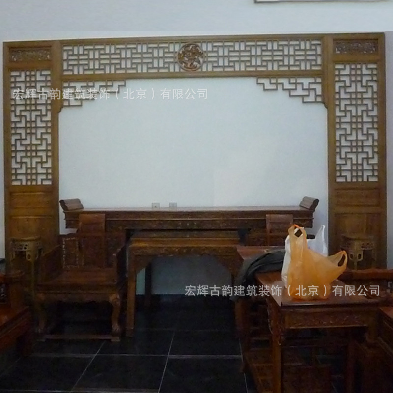 新中式电视屏风 实木花格屏风 松木隔断北京仿古装饰安装