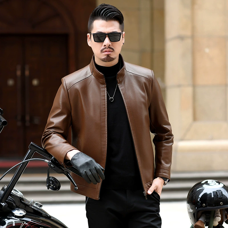 Мужская демисезонная короткая куртка, натуральная кожа, slim fit
