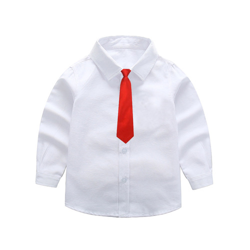 Boys' white shirts, children's white shirts, white school uniforms and performance clothes, middle and large children's white shirts, spring and autumn long sleeves