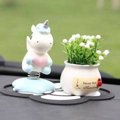 創意搖頭獨角獸吉祥果花盆香薰香氛汽車中控台漂亮裝飾品擺件新款
