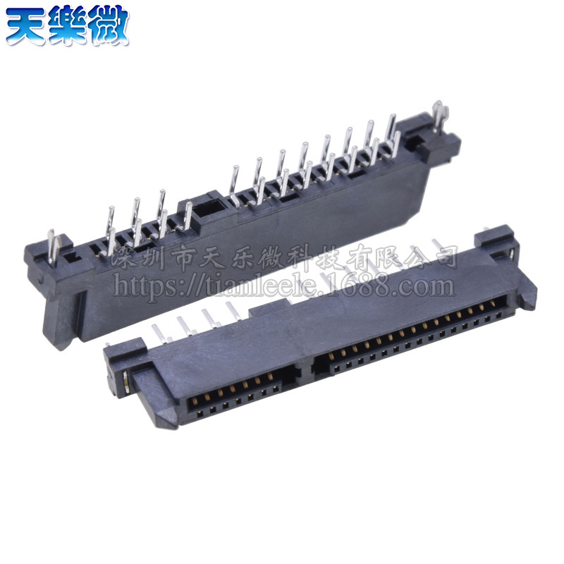 SATA接口插座SATA母座7+15P 180度双排错位针22P立式直插脚连接器