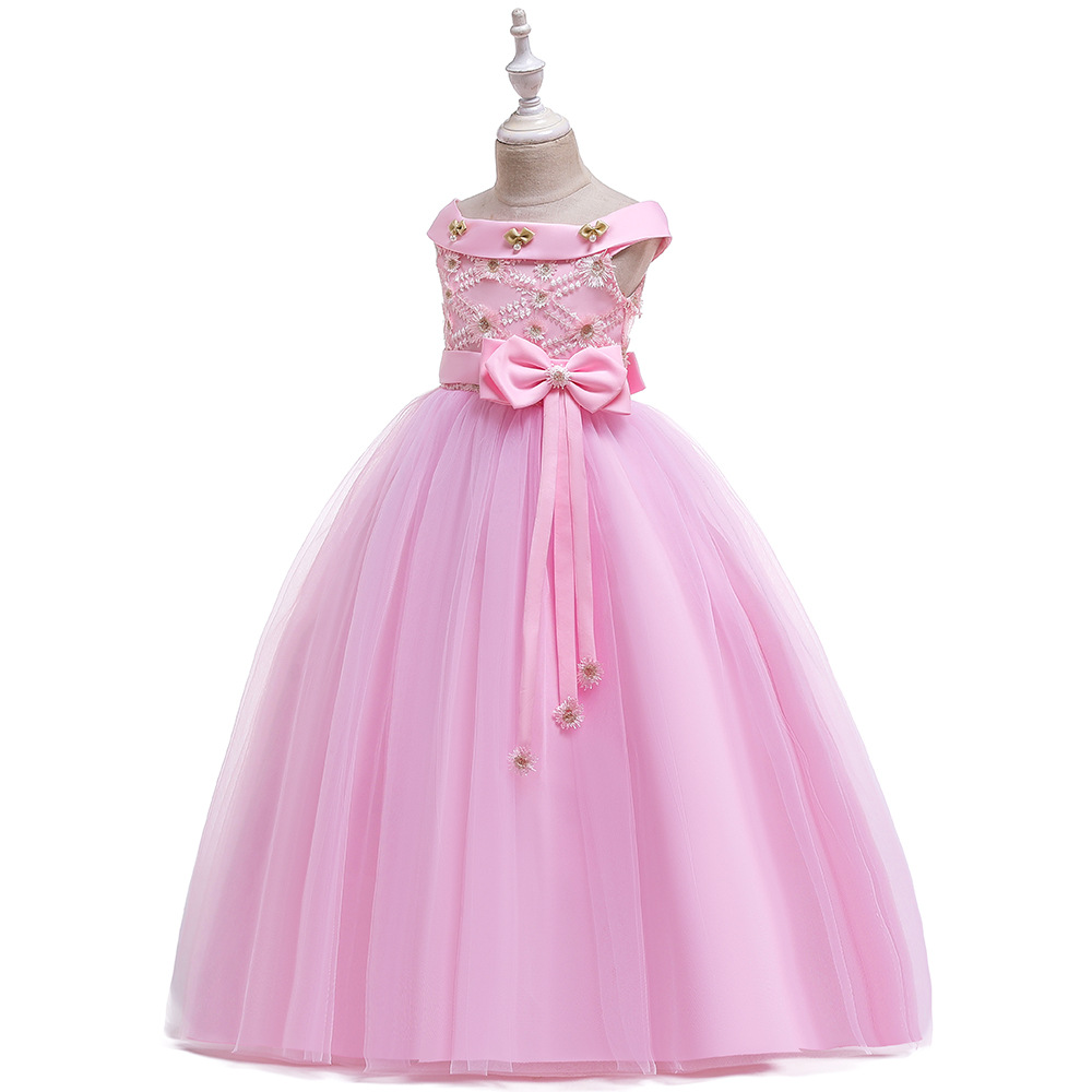 Long Children's Dress Ebay Amazon New Off-shoulder Princess Wedding Dress Large Children's Floor-mopping Evening Dress