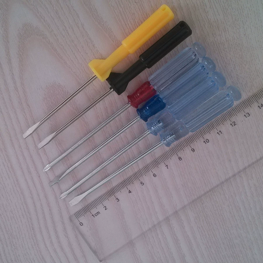 Самодельная маленькая пластиковая прозрачная ручка с кристаллами, оцинкованная никелированная отвертка с плоской головкой, инструмент оптом