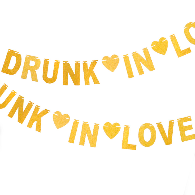 Cruz-Frontera de boda tira tirar bandera borracho en amor brillo oro letra etiqueta tirar flor fábrica suministro directo