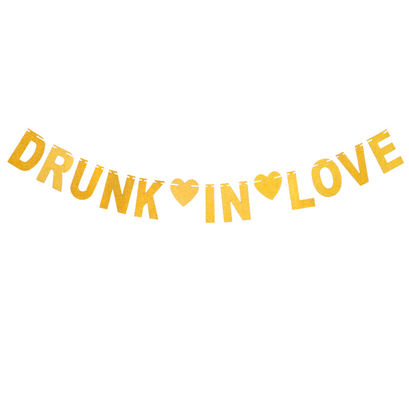 Cruz-Frontera de boda tira tirar bandera borracho en amor brillo oro letra etiqueta tirar flor fábrica suministro directo