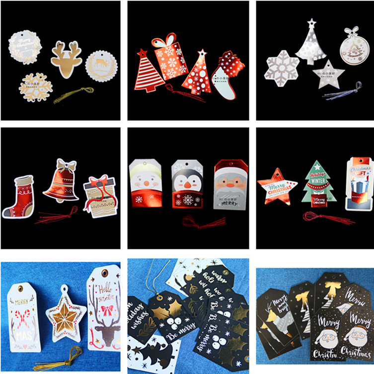 12套送绳圣诞节烫金雪花麋鹿圣诞树装饰吊牌礼物包装留言卡片吊卡