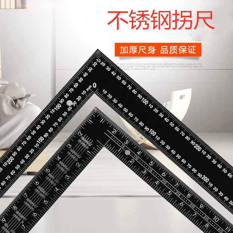 Угловая линейка 90 градусов из нержавеющей стали утолщенная 300 500 600 Деревообработка украшение прямоугольная пластина линейка L-типа Поворотная линейка утолщенная