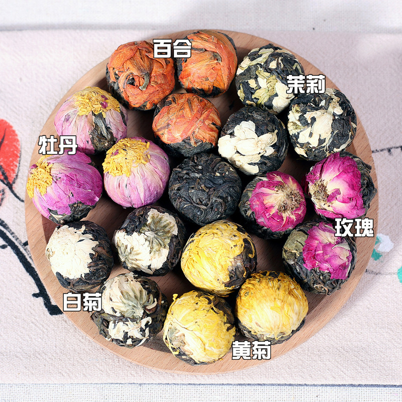 Wholesale Yunnan Handmade Dragon Ball Flower Tea Pu'Er Dragon Ball Tea Rose Raw Tea Bulk Flavored Tea Six-Flavor Flower Tea