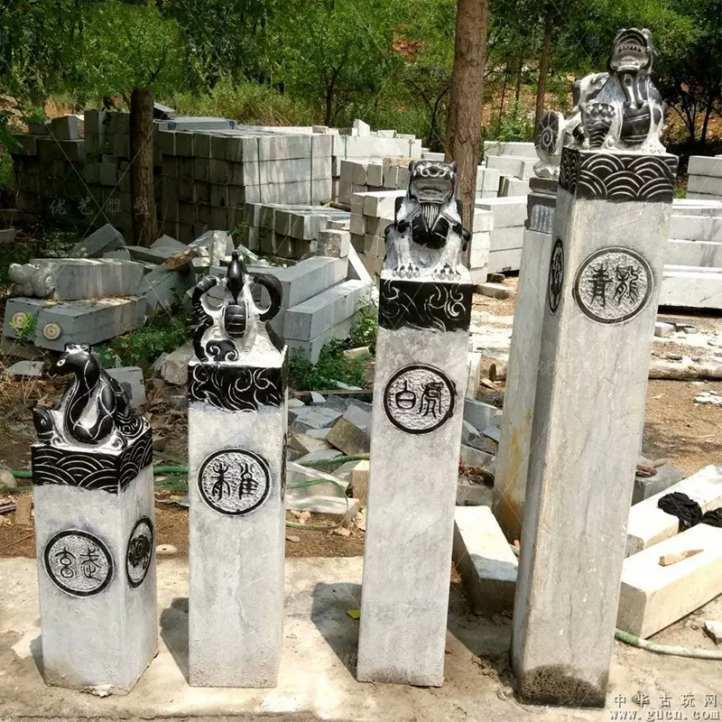 青龙白虎朱雀玄武 仿古石雕拴马桩现货 青石雕刻石材拴马桩厂家