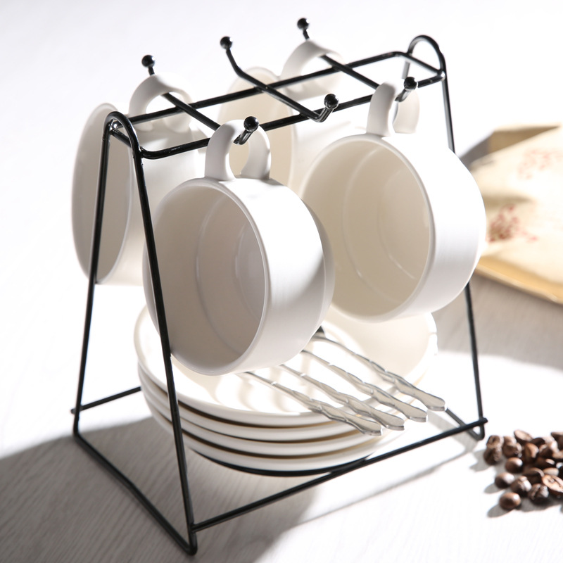 Taza de cerámica creativa taza de agua taza de moda taza de café conjunto conjunto conjunto completo con estante cuchara impresión LOGO