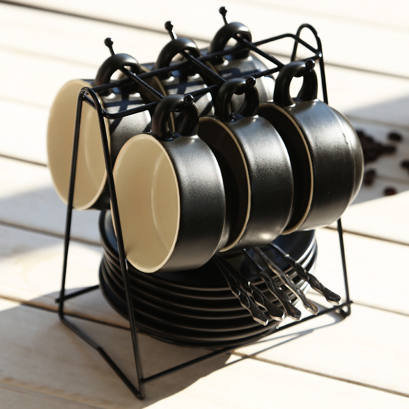 Taza de cerámica creativa taza de agua taza de moda taza de café conjunto conjunto conjunto completo con estante cuchara impresión LOGO