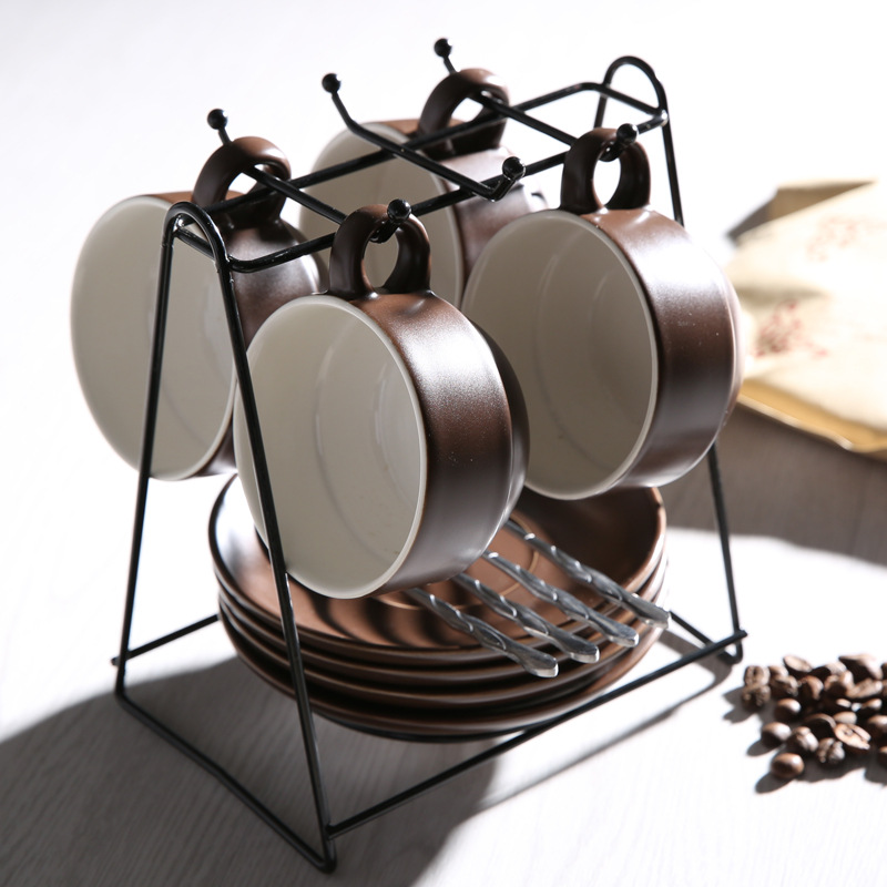 Taza de cerámica creativa taza de agua taza de moda taza de café conjunto conjunto conjunto completo con estante cuchara impresión LOGO