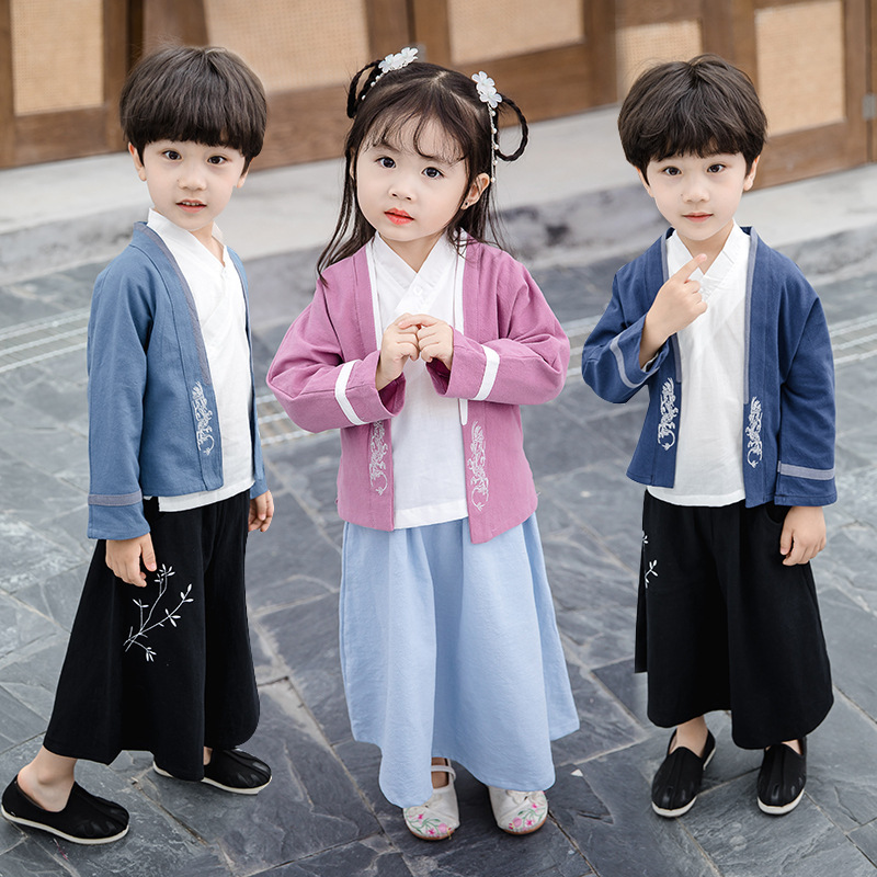 Children's Han Dynasty Three-Piece Set Chinese Ethnic Style Boy's Tang Suit Baby Costume Spring & Fall Cotton and Linen Suit Clearance Sale Children's Han Dynasty Three-Piece Set Chinese Ethnic Style Boy's Tang Suit Baby Costume Spring & Fall Cotton and Linen Suit Clearance Sale