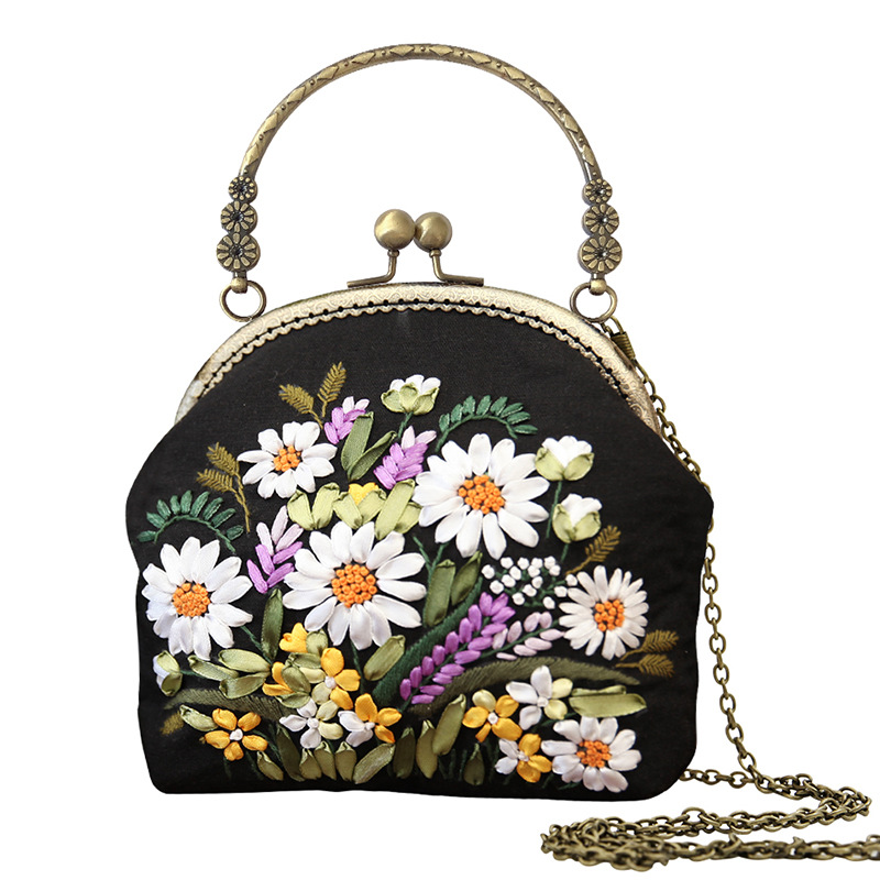 Bolso de oro bordado europeo bolsa de material hecho a mano DIY cinta bordado Suzhou bordado hecho a mano crossbody bolsa de tela