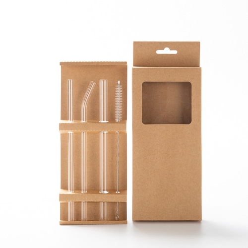 Shuangtong ins style creative colored glass straws kraft paper box transparent heat-resistant glass straw set wholesale