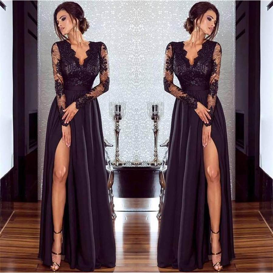 2019 europeo y americano transfronterizo Comercio exterior wishebay popular sexy profundo V encaje primavera y verano moda vestido de noche vestido image 6