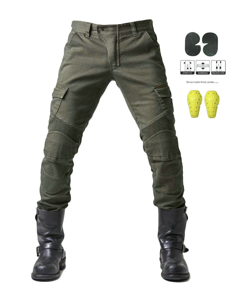 Los productos genuinos pantalones de Ciclismo de los hombres de verano motocicleta resistente a la gota Knight equipo Cuatro Estaciones estiramiento Denim ejército verde pantalones de carreras