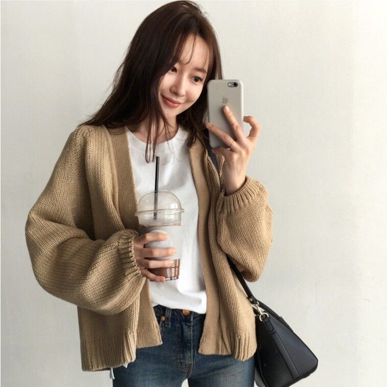 2023 Autumn and Winter New Korean chic Style Laid-back Loose Short Knitted Cardigan Sweater Coat Student Women