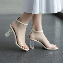 凉鞋女2024夏季女鞋新款韩版透明水晶高跟凉鞋女式时尚圆跟凉鞋