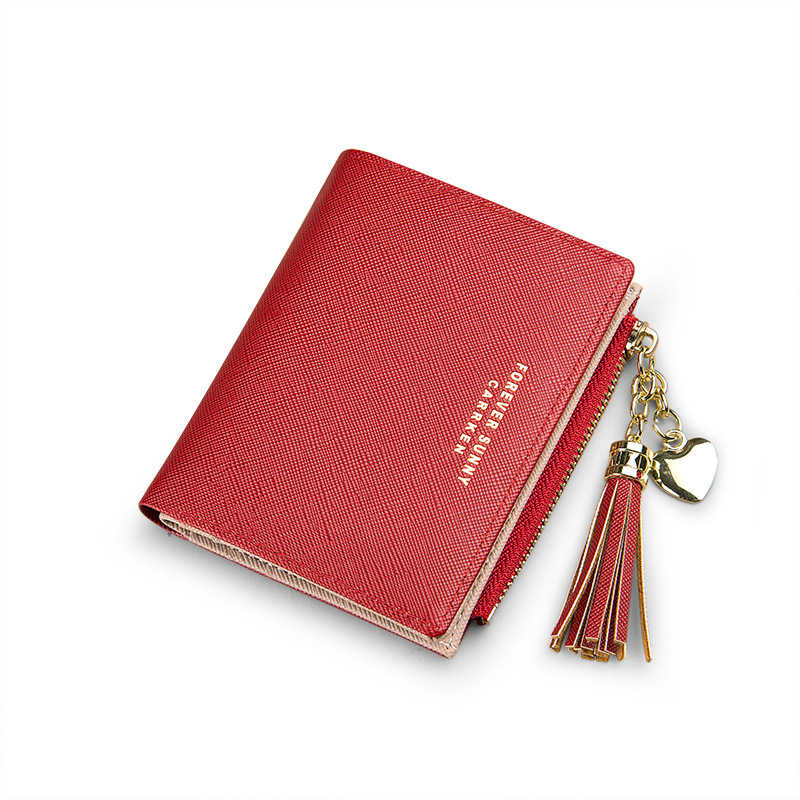 Transfronterizo nueva cartera de las mujeres cortas de estilo coreano de moda vertical Cruz patrón borla cremallera monedero en stock al por mayor