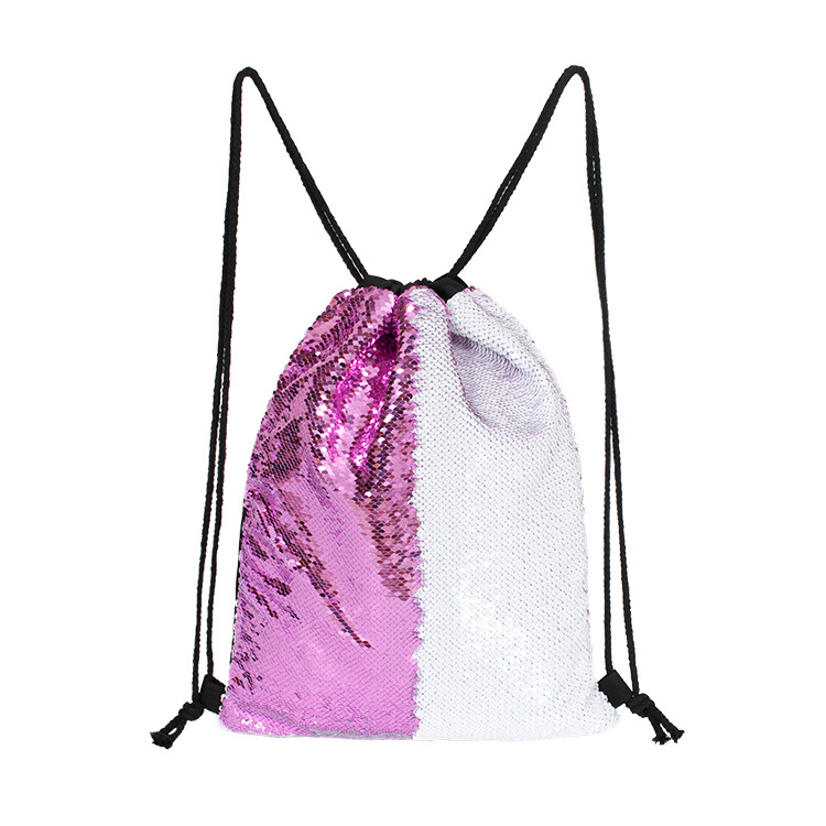 2024 Amazon transferencia térmica lentejuelas cordón bolsa blanco lentejuelas cordón mochila fabricante en stock