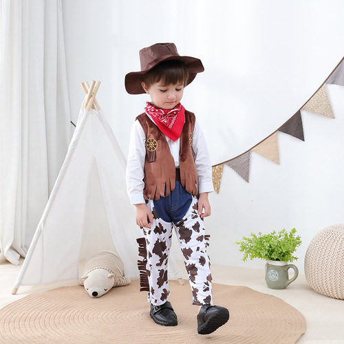 Western Cowboy Children's Festival Costume Set Boy Baby Character Costume Stage Costume Performance Suit Vest Pants Set