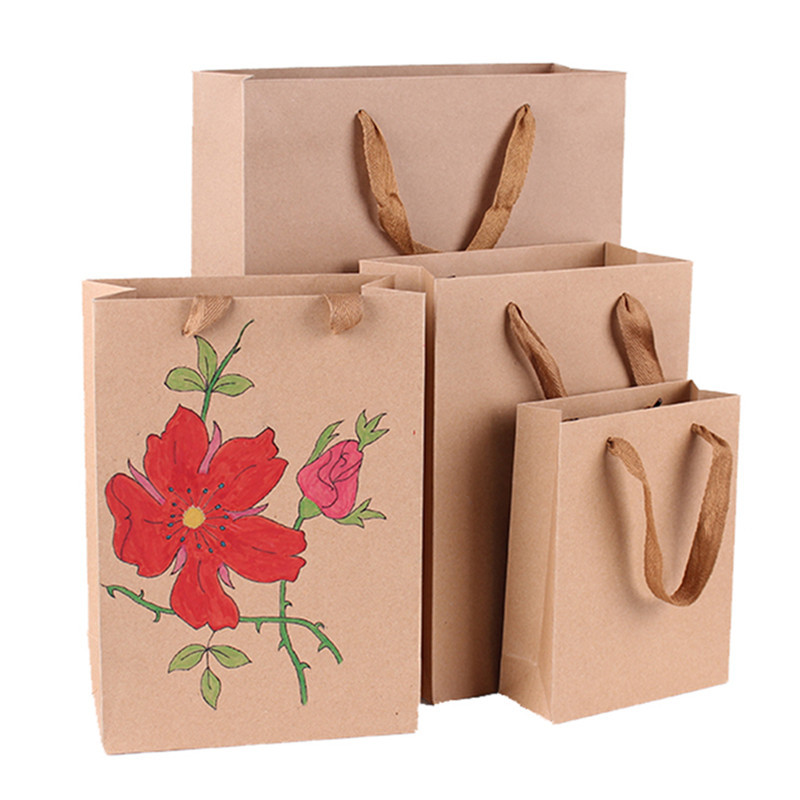 1 blanco Kraft bolsa de papel de los niños creativo arte pasta material DIY hecho a mano pintura bolsa de papel pintado Decoración