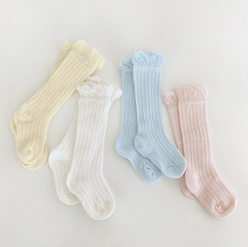 Baby and Toddler Clogs Newborn and Infant Cotton Socks Spring and Autumn 0-1-2 Year Old Baby Breathable Lattice Long Socks