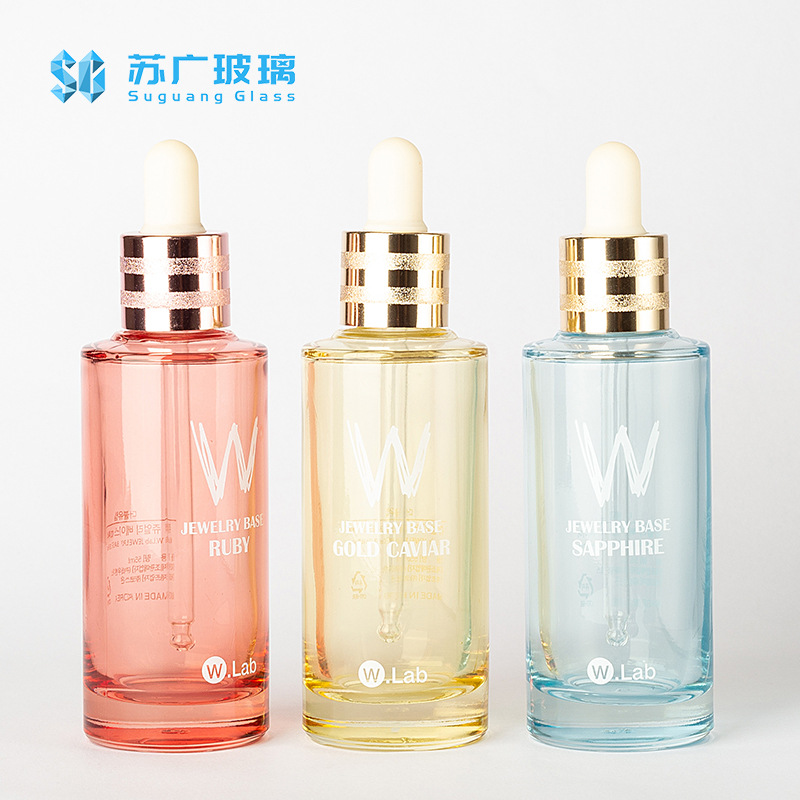 现货50ml滴管透明厚底玻璃瓶精华乳液分装瓶50ml护肤品按压瓶