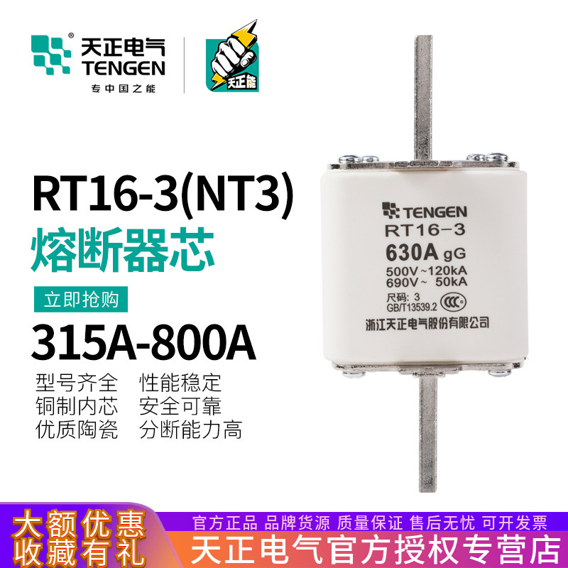 TENGEN天正RT16-3方管刀形熔断器NT3保险丝RT36-3熔芯630A400A