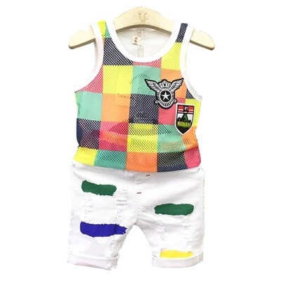 Children's Unisex Tank Top Set Summer  New Design Sports Hurdle Breathable Baby Sleeveless Striped Tank Top Two-Piece Set Trendy
