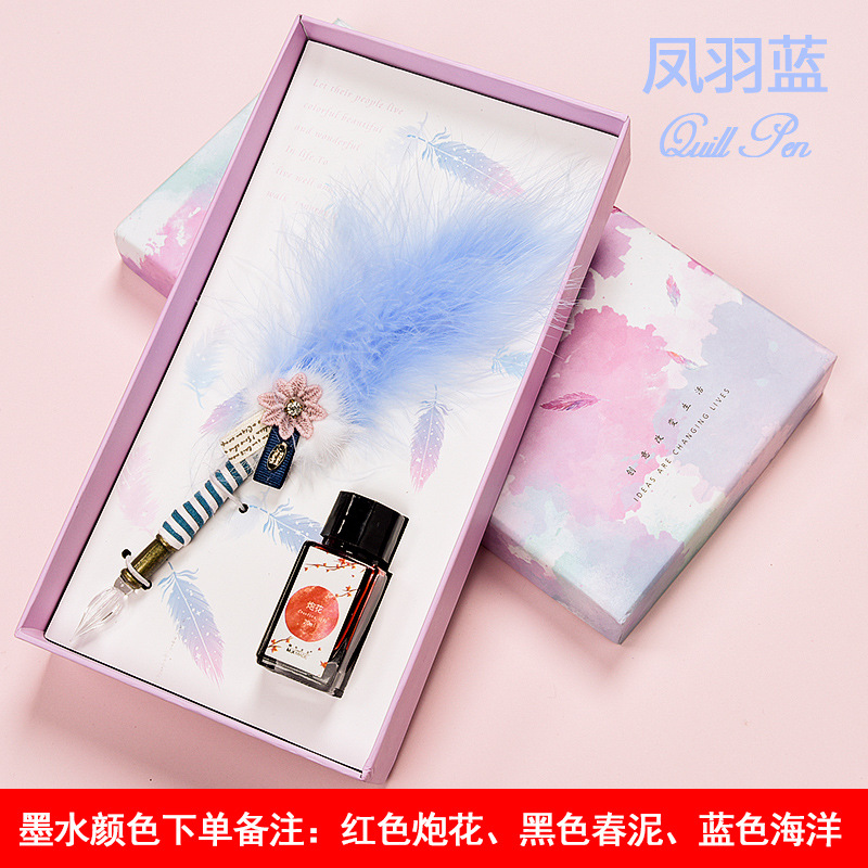 Creativo DIP pluma traje TikTok pluma de cristal hecha a mano pluma caja de regalo Cristal de tinta Papelería Regalo de Regalo