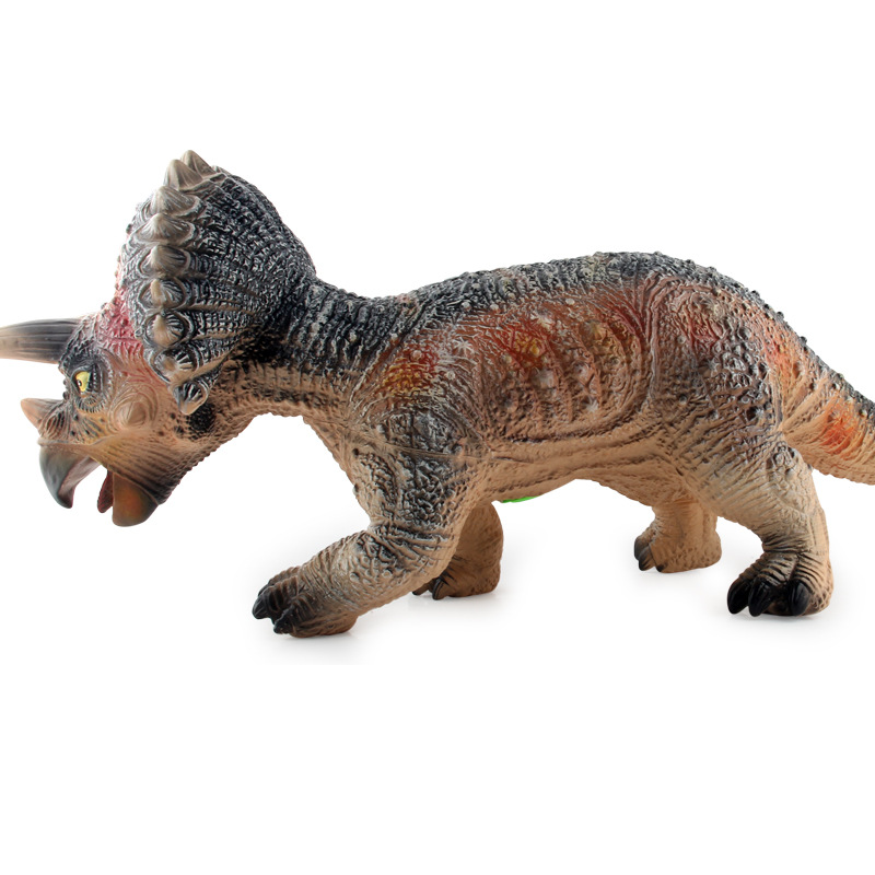 Gran simulación de juguete de dinosaurio de goma suave con variación de efecto de sonido dragón mágico Triceratops modelo animal traje de juguete de goma suave