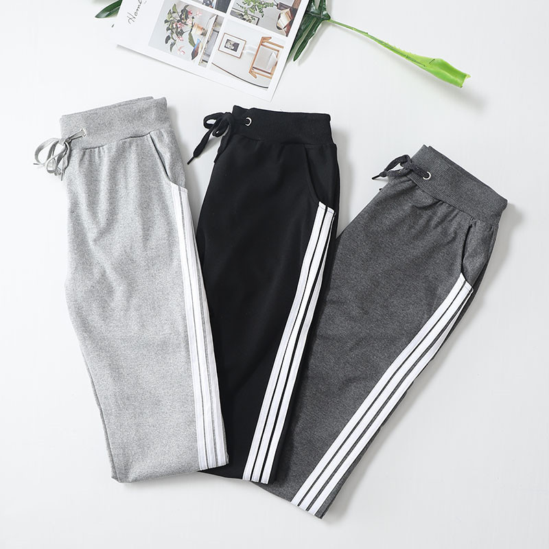 Women's Spring and Summer Clothing Student Leisure Three-bar Military Training Pants Cotton Terry Leg Thin Sports Leisure Women's Fashion