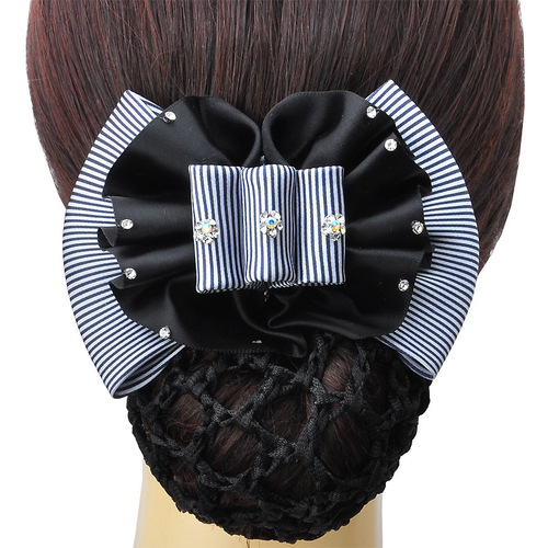 Nurse stewardess job butterfly clip bank profession hair net with drill flower hotel with net hair accessory hair ring