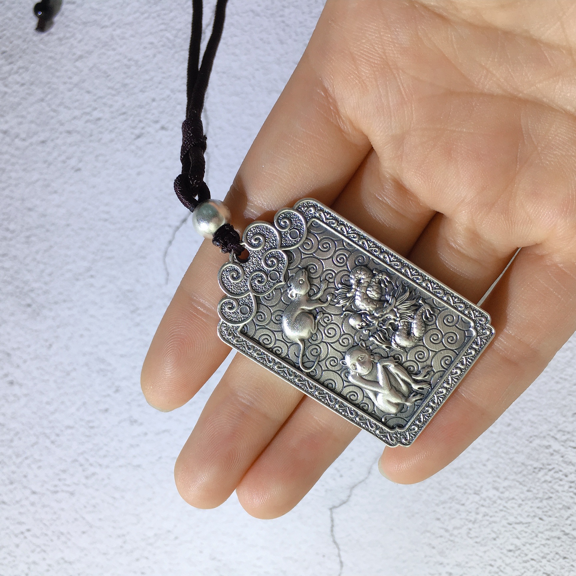 (2개) GANLONG 999 STERLING 실버 ZODIAC BENMINGFO RETRO SQUARE 펜던트 SANHE SHAW 펜던트 안전 펜던트 남성용 펜던트