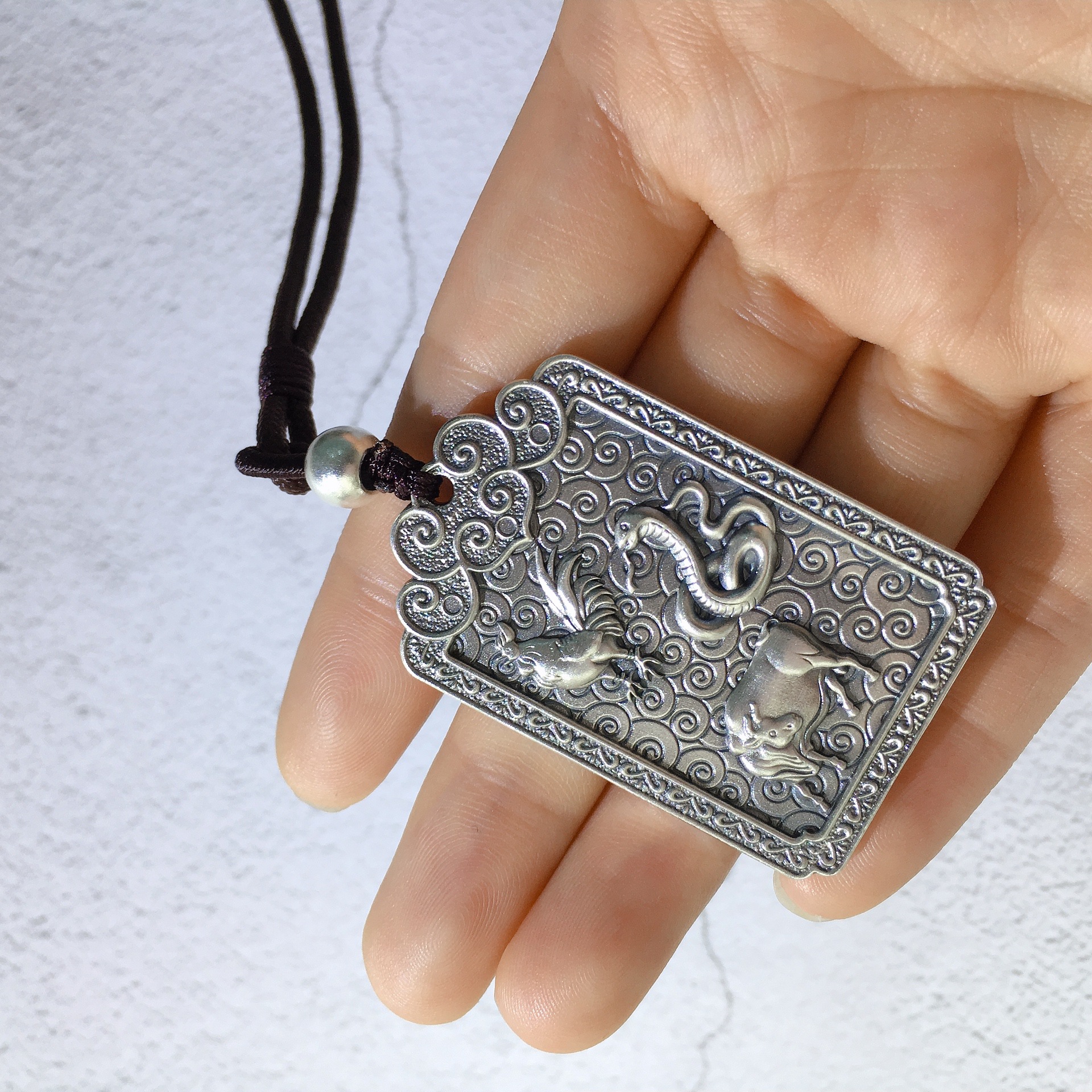 (2개) GANLONG 999 STERLING 실버 ZODIAC BENMINGFO RETRO SQUARE 펜던트 SANHE SHAW 펜던트 안전 펜던트 남성용 펜던트