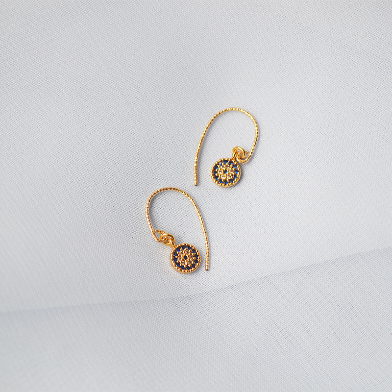 Japanese and Korean simple exquisite delicate blue pointed crystal Zircon daily versatile Turkish Eye Ear hook earrings earrings for women