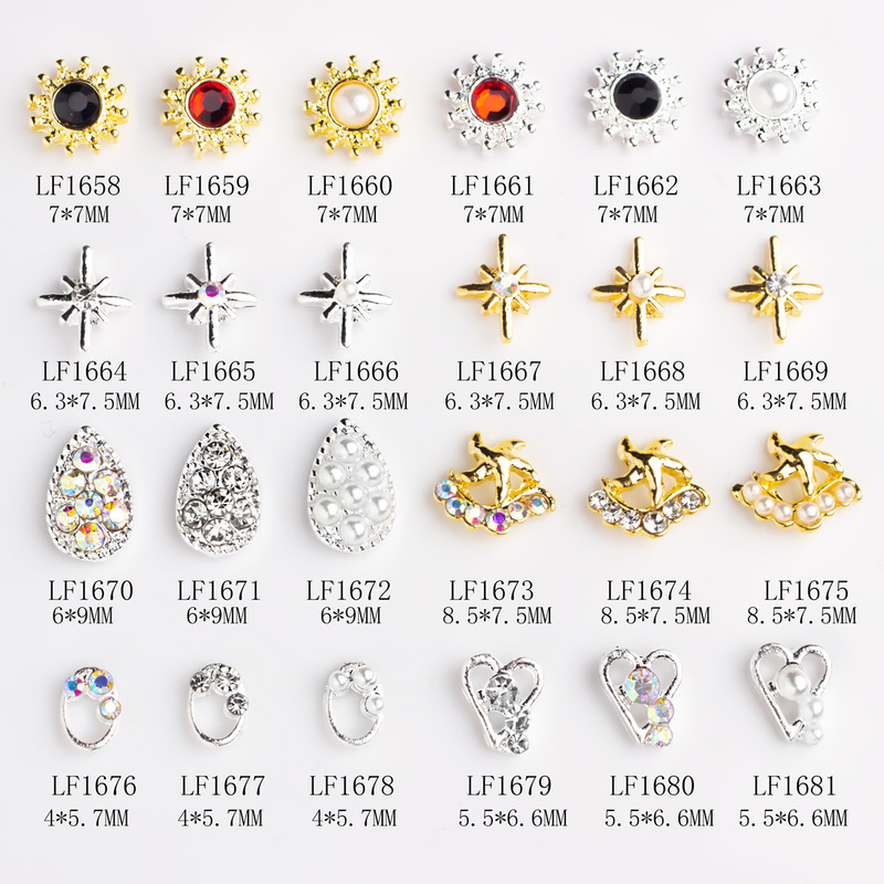 Cross-Border Manicure Accessories New Alloy Cross Manicure Products Love Pearl Metal Manicure Diamond Stickers Nail Wholesale