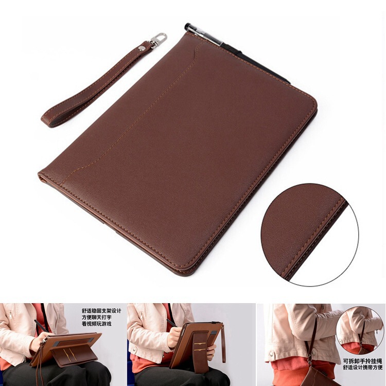 Suitable for Ipad9.7 Lanyard Apple 10.2 Leather Case Huawei M5 Xiaomi 4Plus All-Inclusive Anti-Fall Shell Bracket
