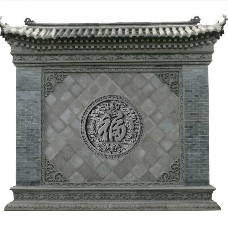 仿古小院照壁圆形荷花鱼砖雕浮雕仿古 砖雕挂饰 室外中式福字砖雕