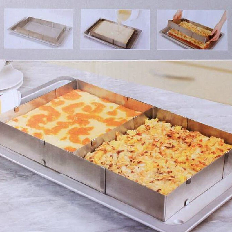 Rectangular Mousse Mold, Adjustable Stainless Steel Ring, 27.5–52.5 cm, Removable Divider