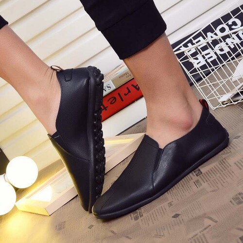 Men's Shoes 2024 New Men's Casual Shoes Men's Shoes Low-top Bean Shoes Soft Flat Leather Shoes Slip-on Loafers