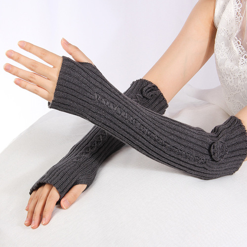 Half-finger gloves for women autumn and winter long woolen fake sleeves knitted cold-proof and warm girl student fingerless arm gloves wholesale