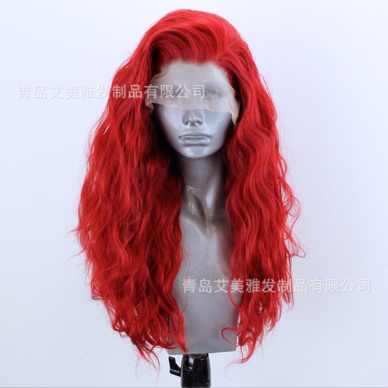 European and American Wigs, Popular Models on Amazon, Front Lace Half-Hand-Crocheted Red Wig, High-Quality Realistic Long Curly Hair, European and American Brands