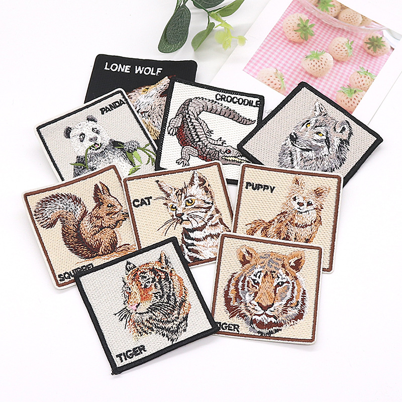 刺绣贴跨境多色绣花动物图案刺绣布贴章仔徽章LOGO绣花布贴批发