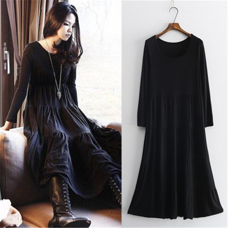 19 New Japanese Spring and Autumn Modal Long Sleeve Long Cake Dress dress Loose plus size Dress Doll Dress