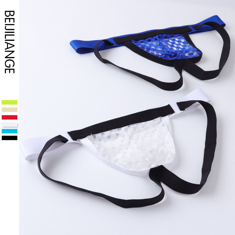 Men's double Ding underwear sexy thong mesh hollow transparent comrade underwear foreign trade factory direct in stock