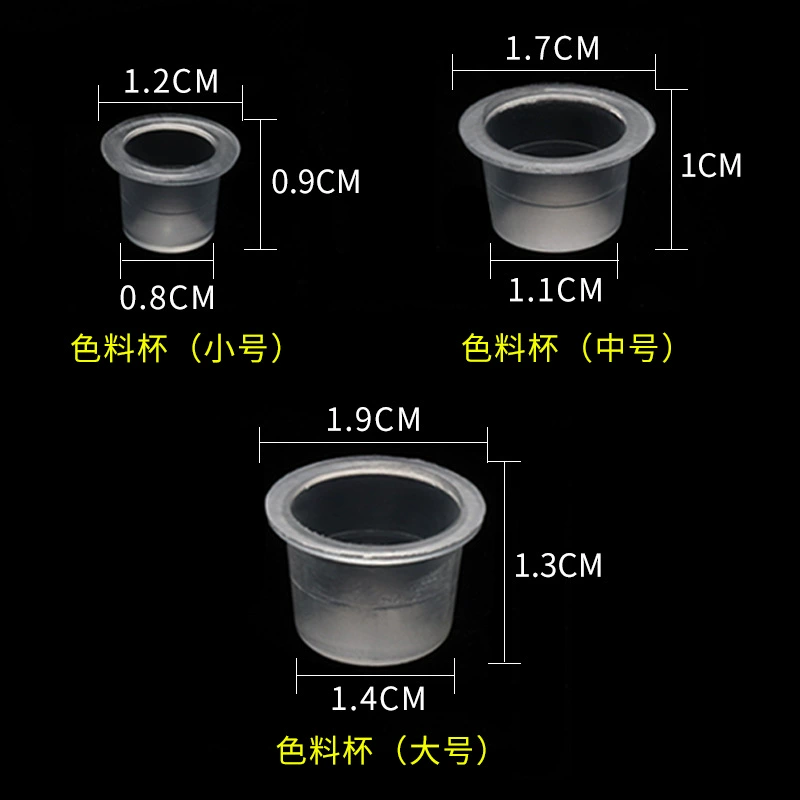 Tattoo Plastic Color Cups, Disposable 100-Pack, Transparent, Small/Medium/Large